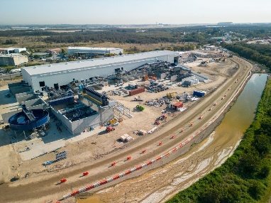 Aerial view of a resource recovery and materials reprocessing facility